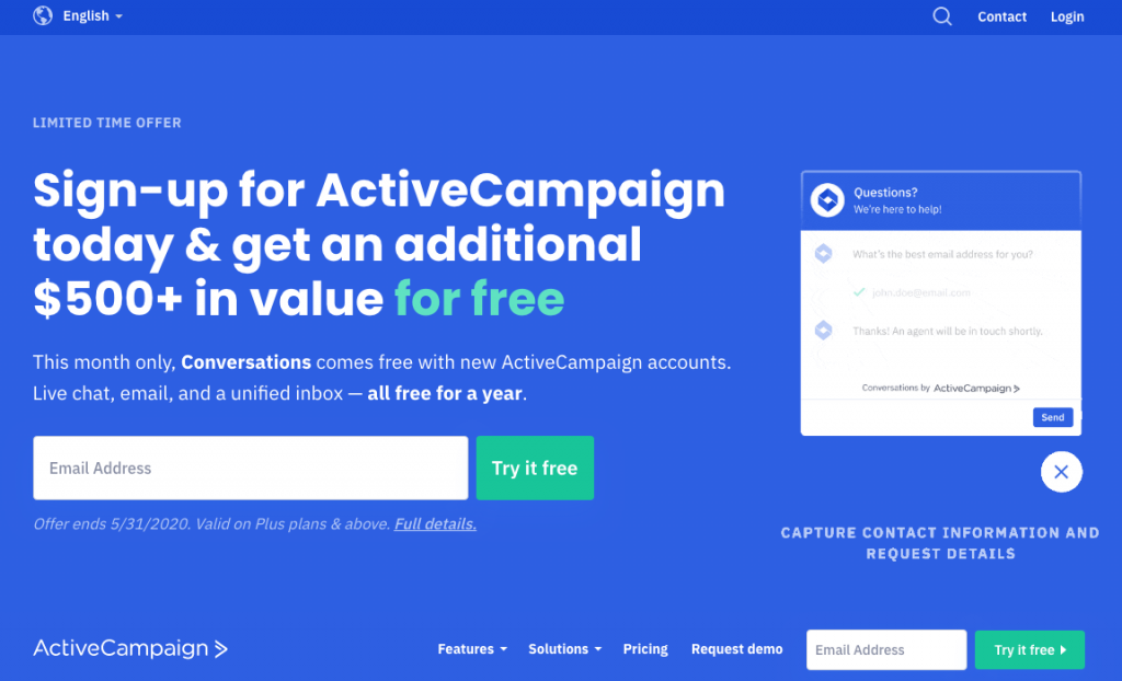 ActiveCampaign - Top email marketing platform 2020 - homepage