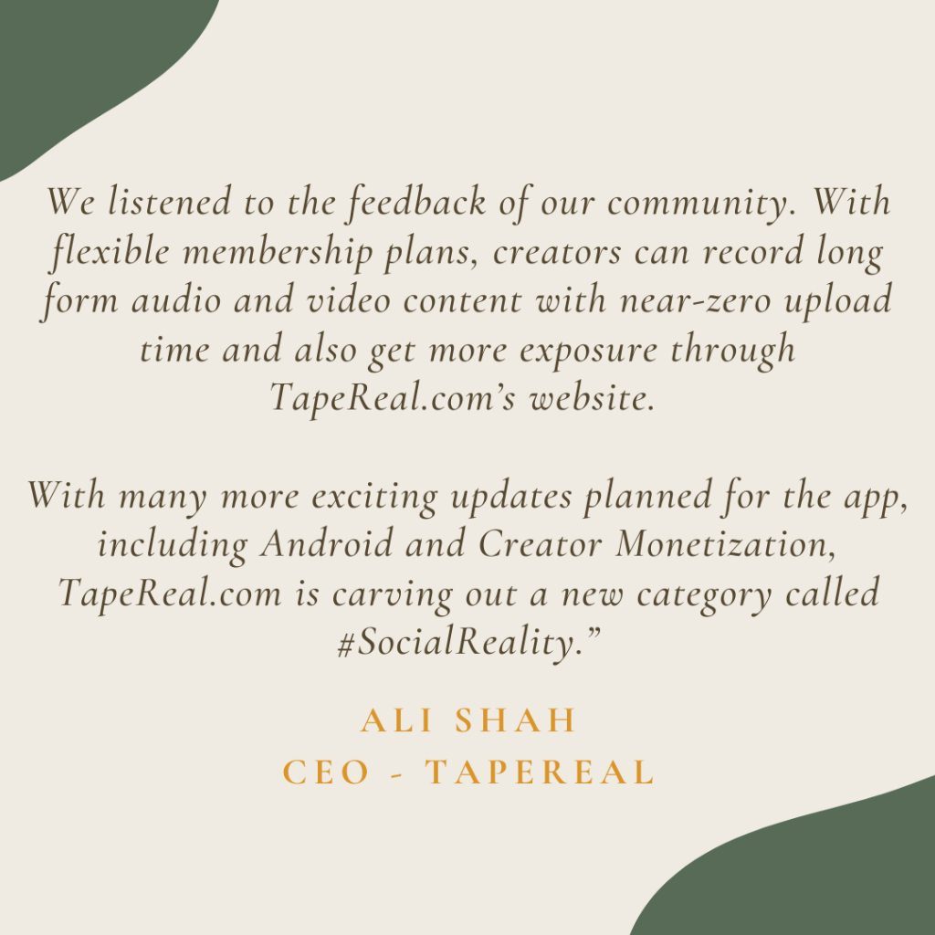 Ali Shah-CEO-Tapereal App