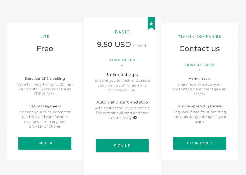 Driversnote App - Prices