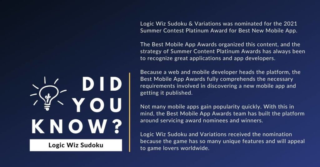 Special fact about Logic Wiz Sudoku & Variations App