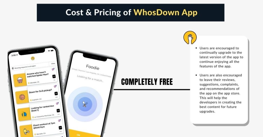 Cost and Pricing of Whosdown app