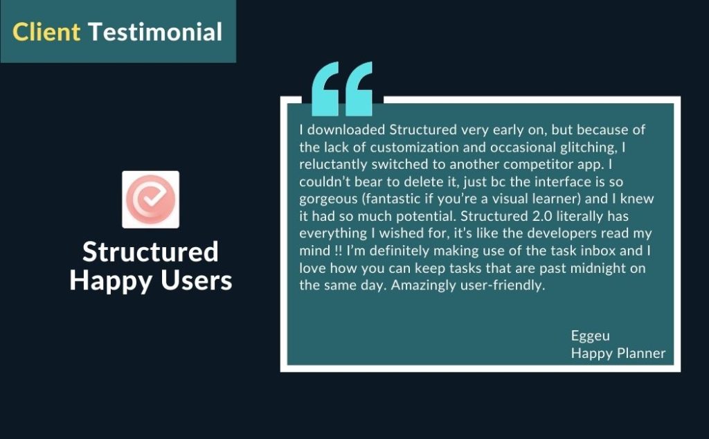 Structured App user testimonials