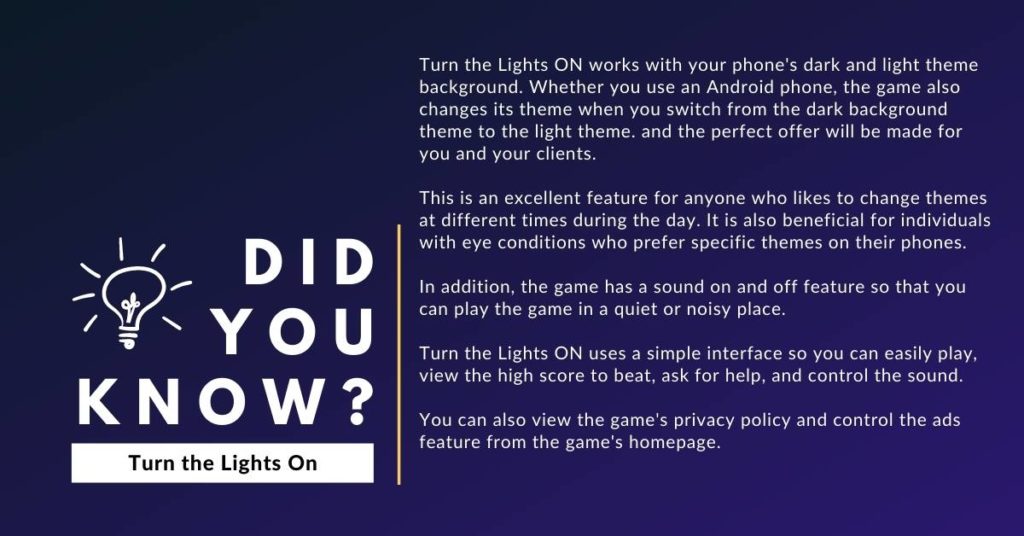Special fact about Turn the lights on app